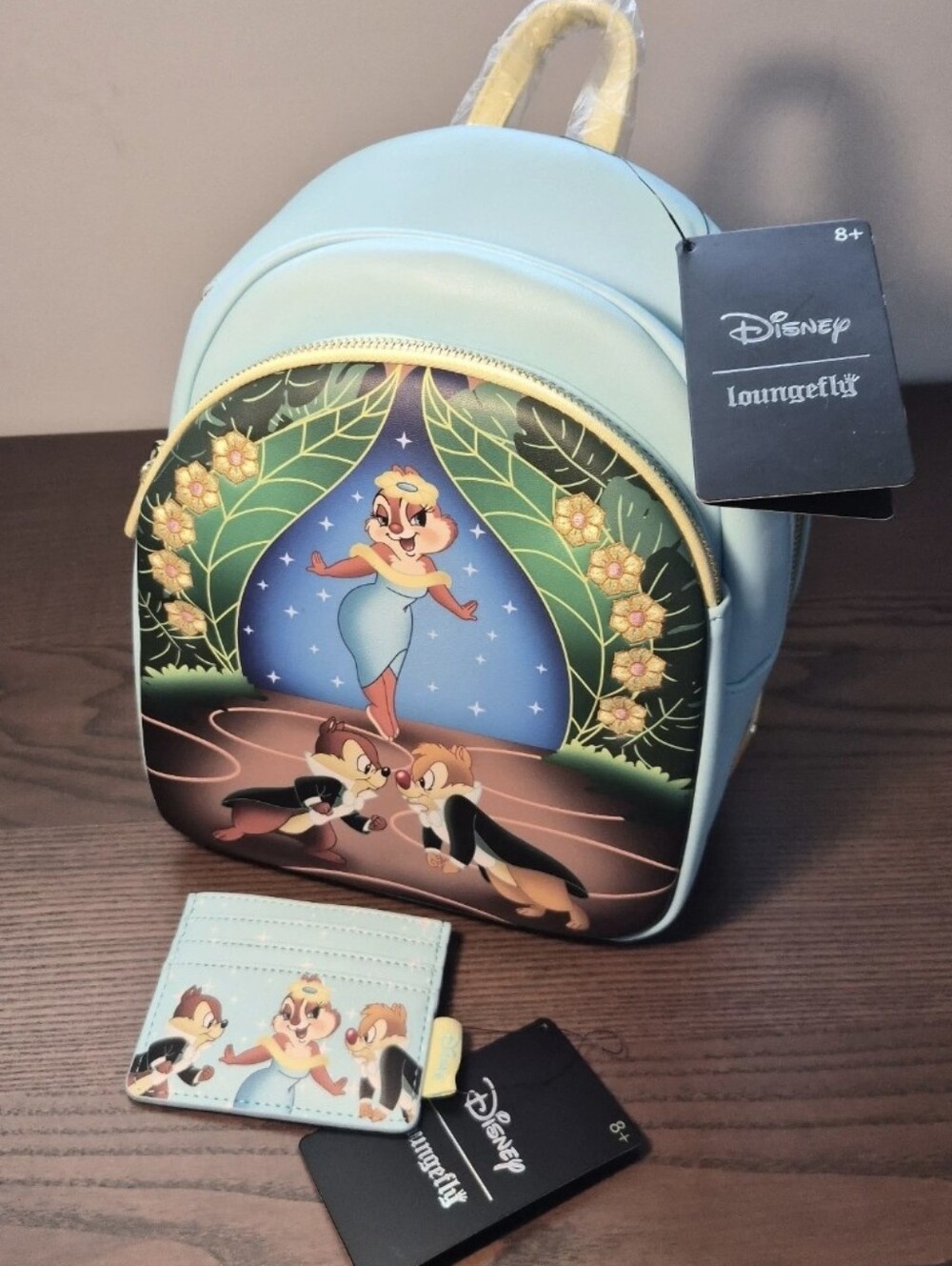 Disney Loungefly Chip n' Dale Clarice Tropical Mini Backpack + Card Holder, NWT